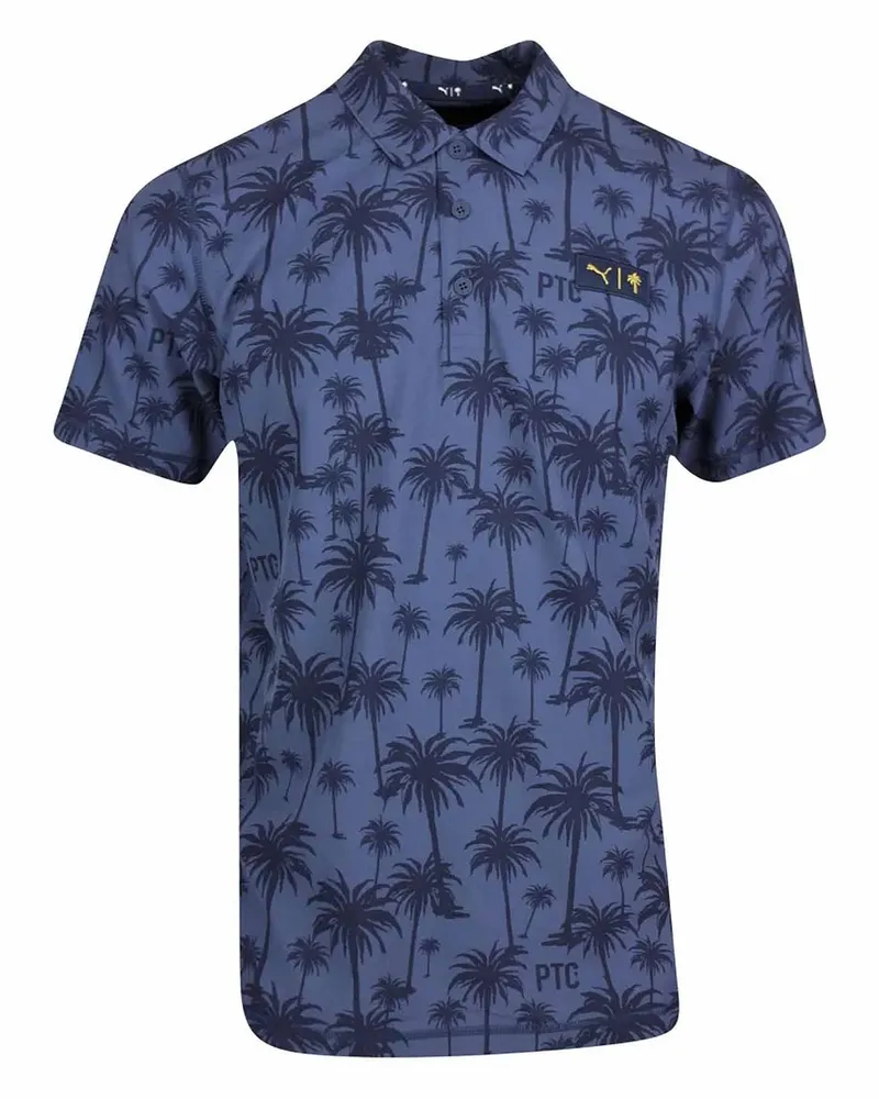 Puma X Ptc Palm Print Kurzschläfe Hagen Navy Herren Golf Polo -Hemd 537334 02 Marineblau