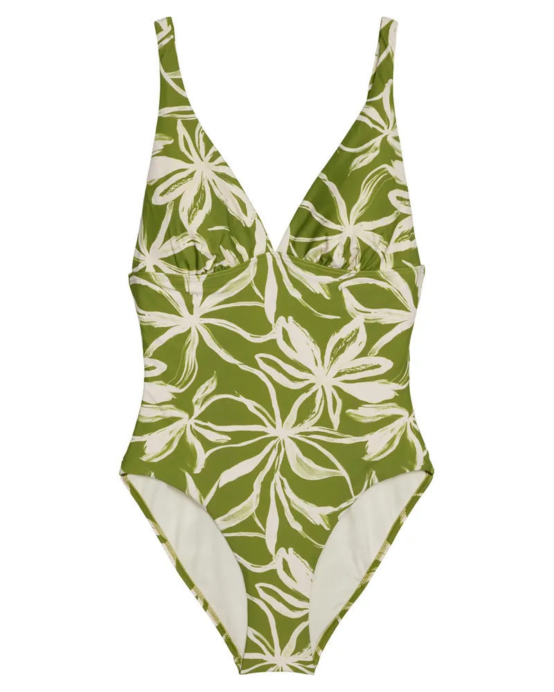 Marc O'Polo Marc O'Polo Damen Badeanzug Abstract FlowerSchwimmanzug, Einteiler, Bademode Khaki