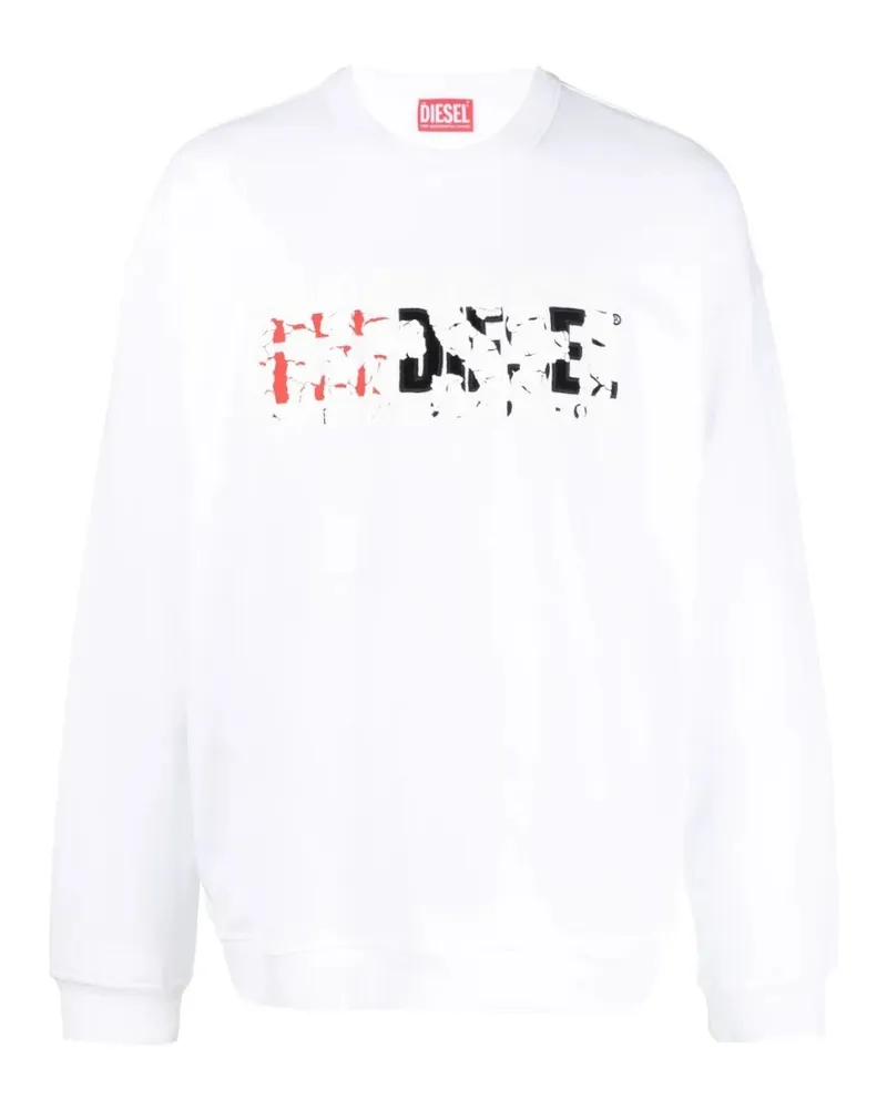 Diesel Weißes -Sweatshirt mit doppeltem Destroyed-Logo Weiß