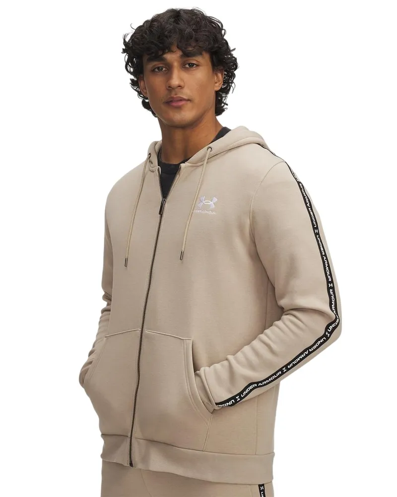 Under Armour Hoodie mit durchgehendem Reißverschluss für Herren, Fleece, Ärmel mit Streifen (Khaki Khaki