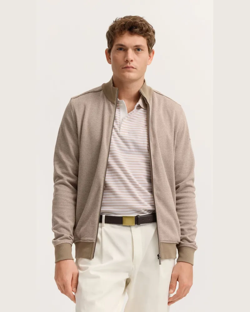 Bugatti Herren Sweatjacke im Jaquard-Design Modern Fit Beige