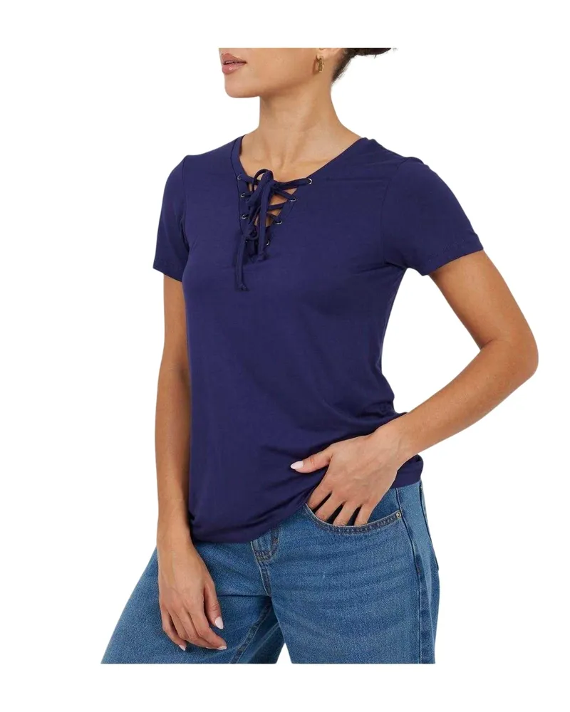 Brave Soul T-Shirt für Damen, Zum Schnüren (Marine Marineblau