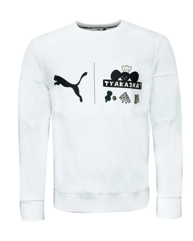 Puma x Tyakasha Herren Crew Sweatshirt Grafikdruckspuller Weiß 578421 02 Weiß