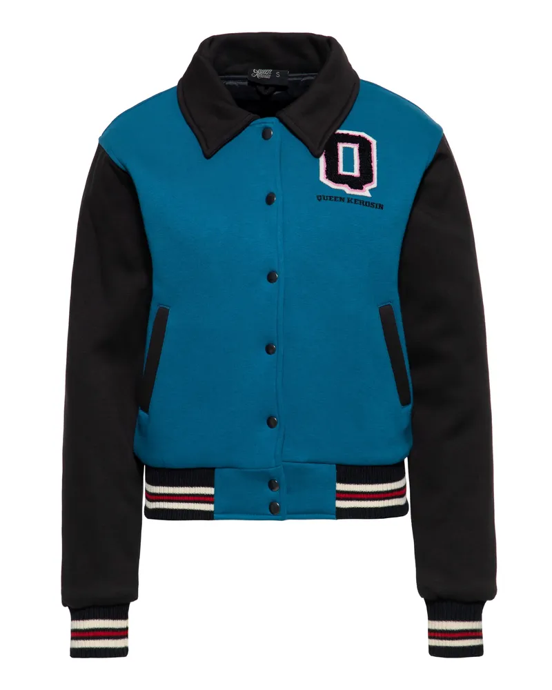 Queen Kerosin Damen Collegejacke Rockabilly Kitten Blau