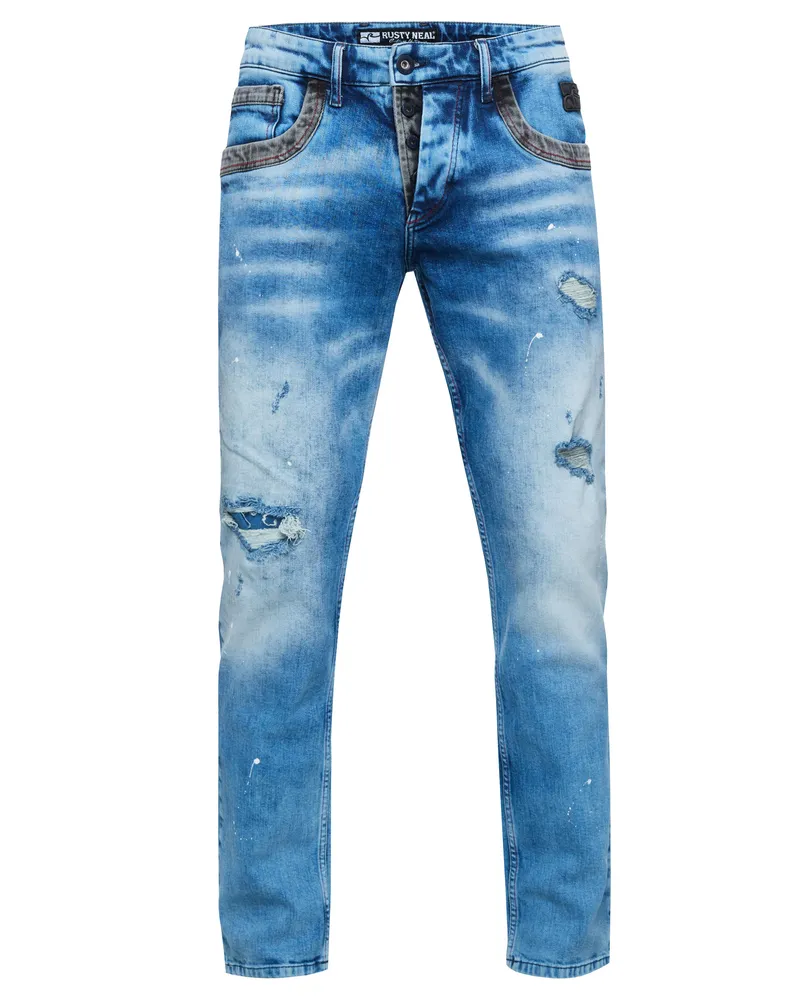 Rusty Neal Jeans Hose "YOKOTE" Straight Fit Stone-Washed Hellblau