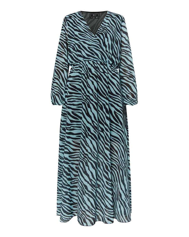 FAINA Kleid mit Zebraprint - Hellblau Schwarz Hellblau