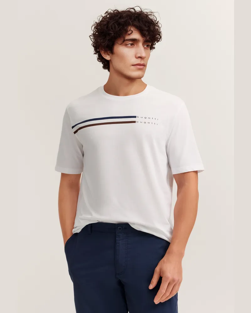Bugatti Herren T-Shirt Modern Fit mit Print Weiß