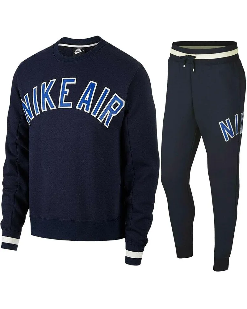 Nike Air Fleece Full Crewneck Trainingsanzug Set Navy Marineblau