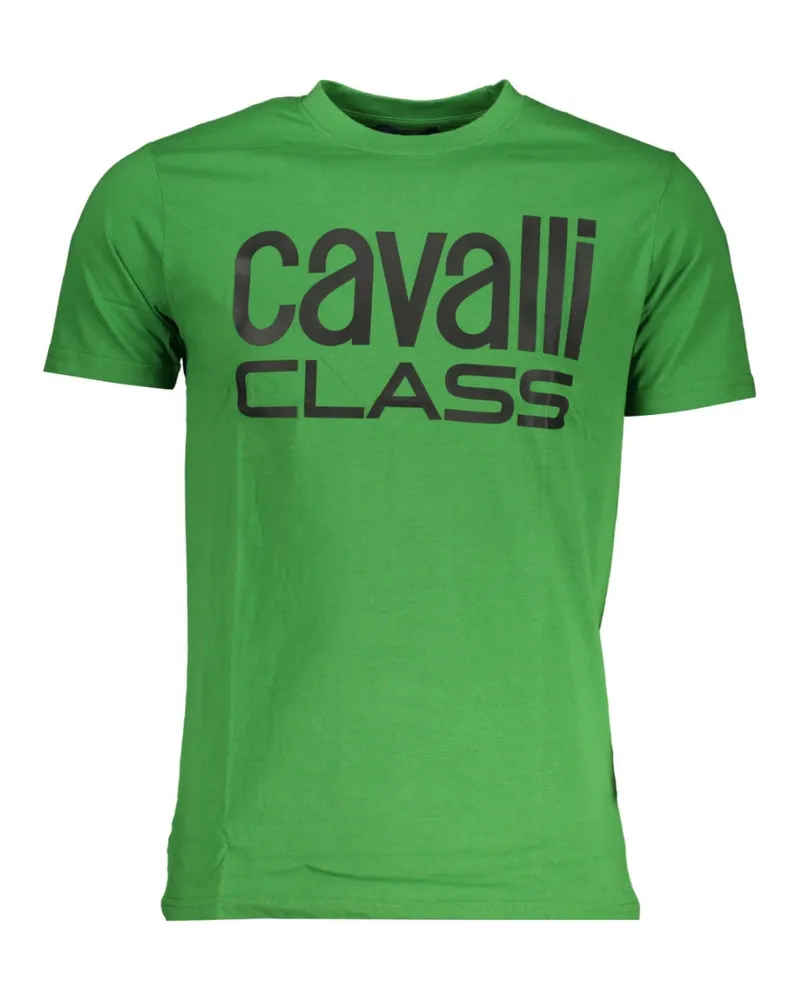 Roberto Cavalli Fetziges Schwarzes Logo Grünes T-Shirt Grün