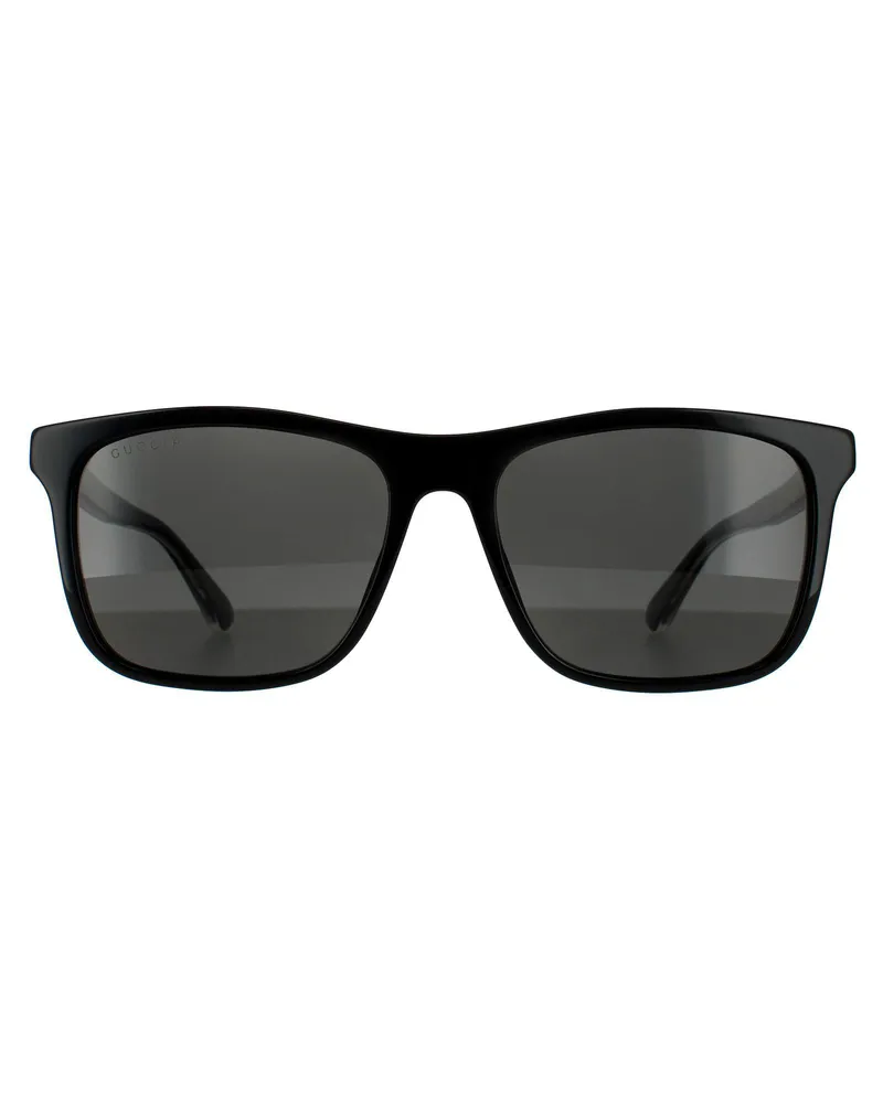 Gucci Rectangle Mens Black Grey Polarized Sonnenbrille Schwarz