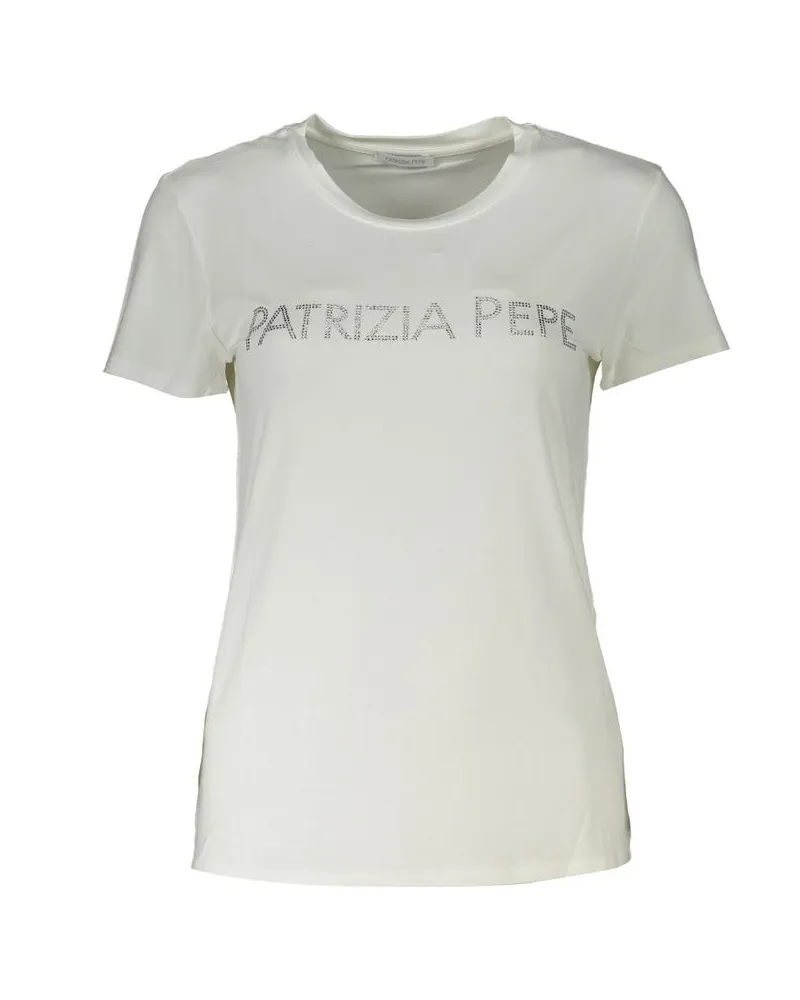 Patrizia Pepe Rhinestone-Logo-T-Shirt Elfenbein