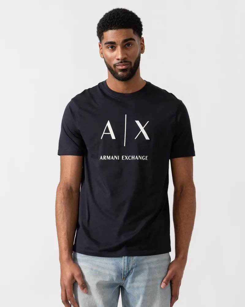 Armani Exchange Slim-Fit-T-Shirt Mit Großem Logo-Grafik, Schwarz Marineblau