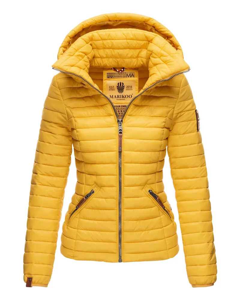 Marikoo Damen Steppjacke – Löwenbaby, leicht mit abnehmbarer Kapuze Gelb
