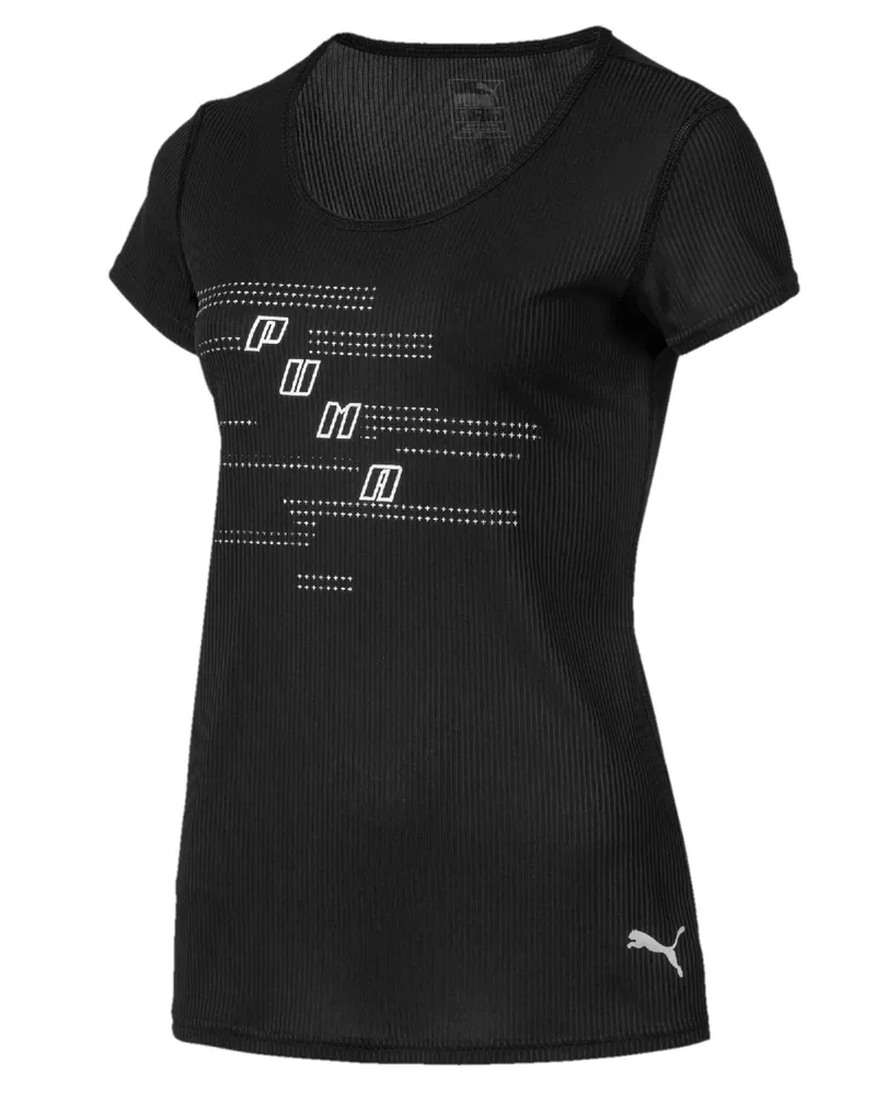Puma Ignite Short Sleeve Womens Running Tee Logo Print Top 517464 01 Mehrfarbig