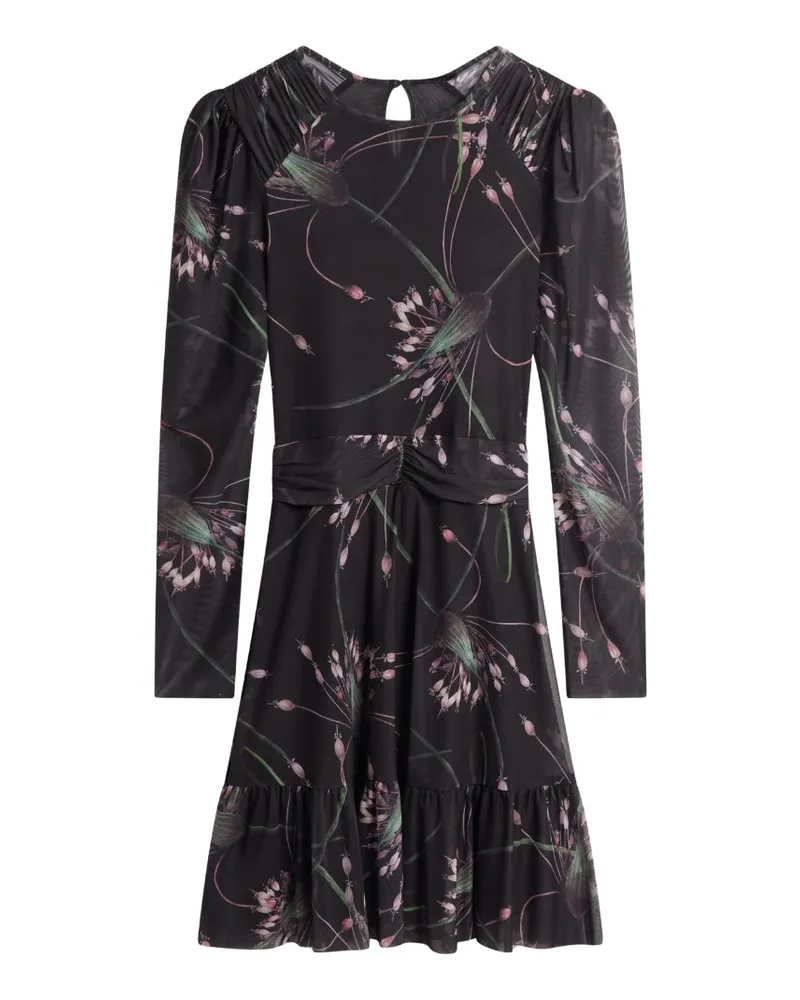 Ted Baker Schwarzes Minikleid „sande" Von  Mit Gerafften Schultern Und Mesh-einsätzen Anthrazit