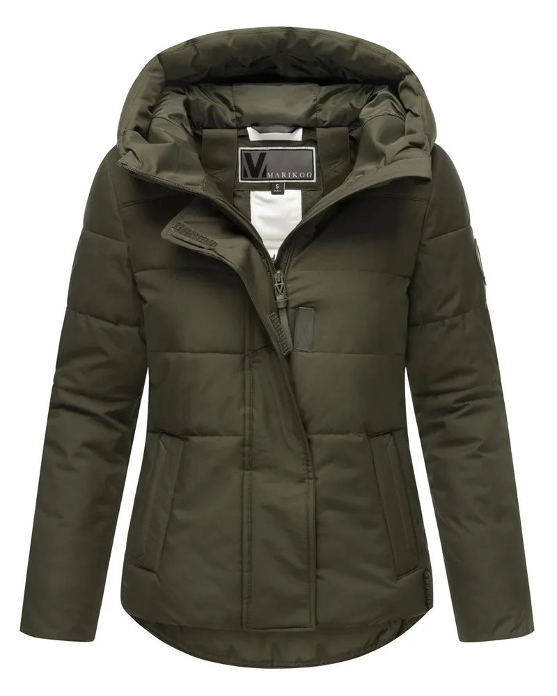 Marikoo Damen Steppjacke mit Teddy-Innenfutter & Kapuze – Elira Oliv