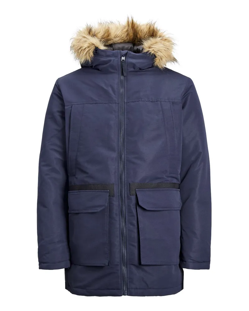 Jack & Jones Mit dem Parka von  sind Sie für die Wintertage bestens gerüstet. Dieser Parka schützt Sie vor Wind und Wetter, denn er ist wasserabweisend und hat eine abnehmbare Kapuze mit Fellimitat. Er hält Sie angenehm warm, denn er ist aus einem schweren Stoff gefertigt und mit Kunstdaunen gefüttert. Er verleiht Ihnen einen modischen Look, denn er hat einen klassischen Langarm und Sturmmanschetten, die für einen guten Sitz sorgen. Er bietet Ihnen viel Stauraum, denn er hat Seitentaschen mit Reißverschluss, eine Innentasche und zwei weitere Taschen. Er sorgt für einen sicheren Verschluss, denn er hat einen durchgehenden Reißverschluss mit gerippten Bündchen. Er sorgt für einen hohen Tragekomfort, denn er ist aus hochwertigen Materialien gefertigt. Der Parka von Jack & Jones ist ein stylischer und funktionaler Parka, der zu jedem Outfit passt Blau