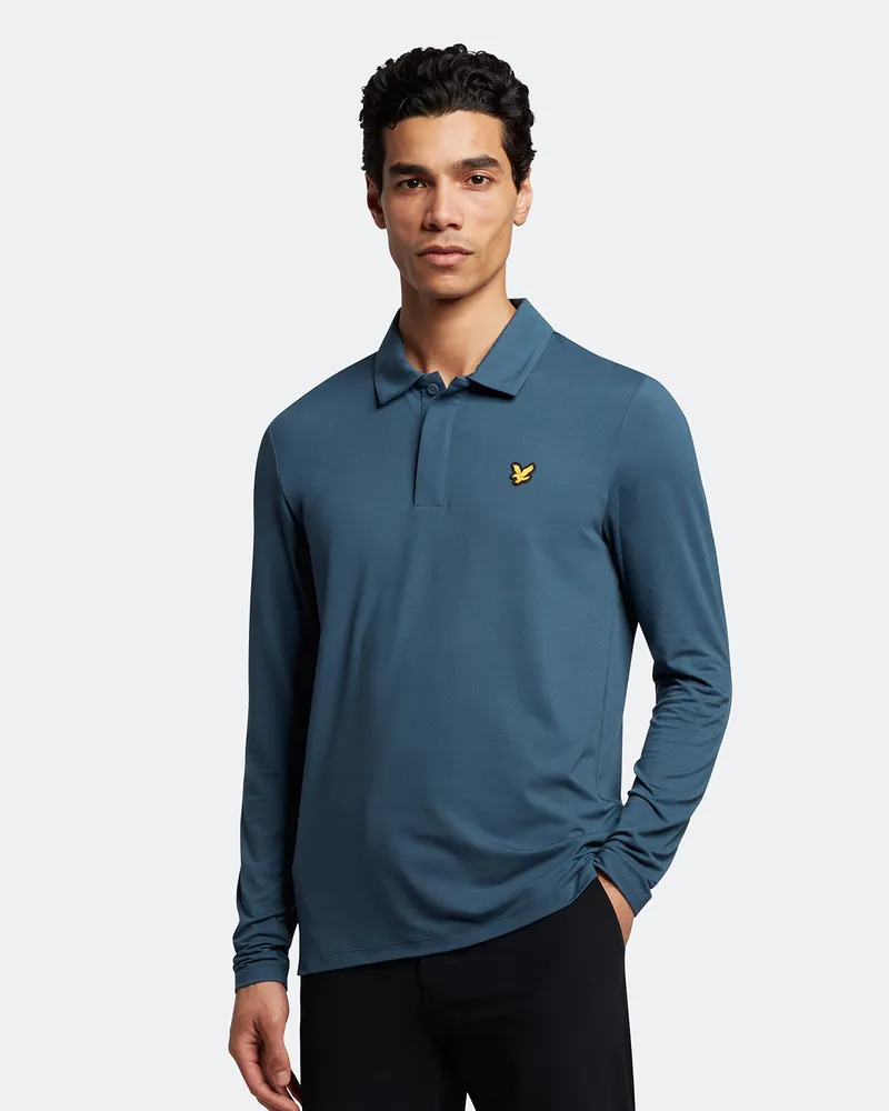 Lyle & Scott Langärmeliges Poloshirt mit verdecktem Knopf in Navy Marineblau