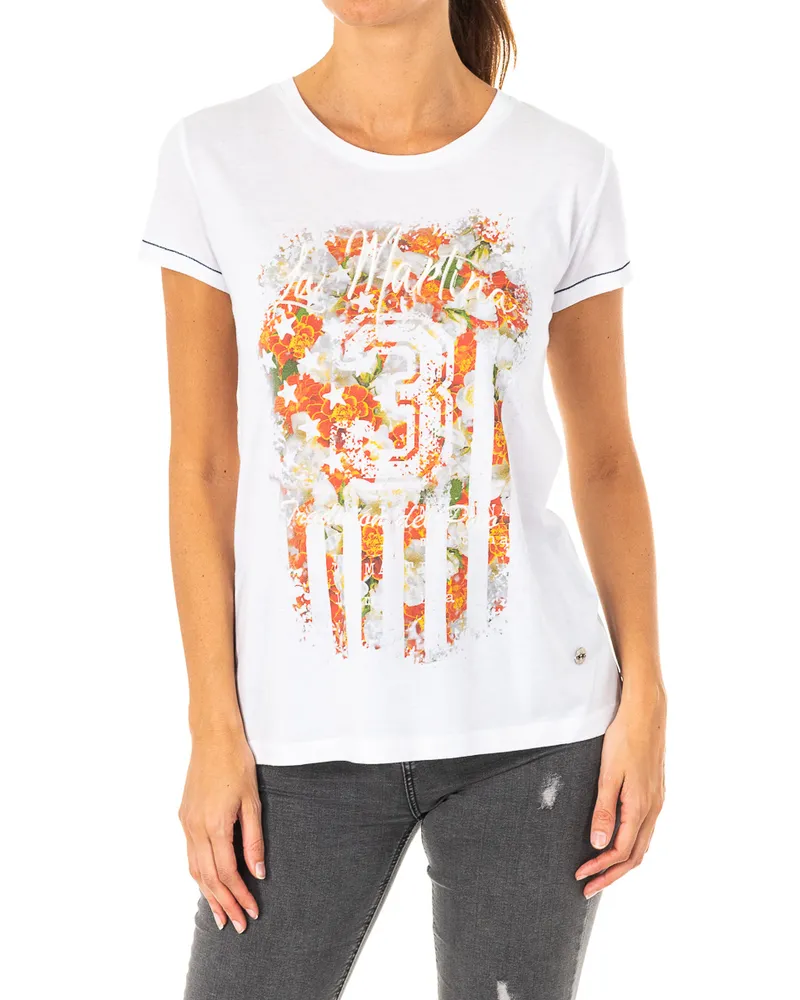 La Martina Damen T-Shirt mit kurzen Ärmeln und Rundhalsausschnitt LWR309 Weiß