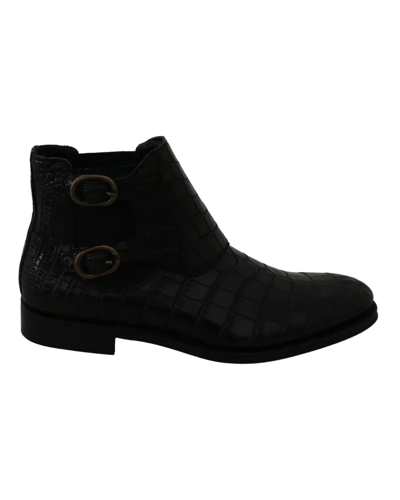 Dolce & Gabbana Schwarze Krokodil-Leder Derby-Boots Schuhe Schwarz