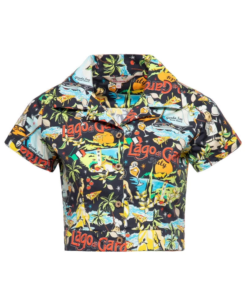 Queen Kerosin Damen Hawaiibluse Lago di Garda Schwarz