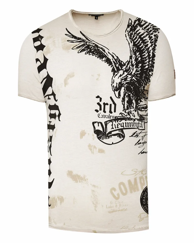 Rusty Neal T-Shirt mit American Eagle Print, verwaschene Optik - Beige Beige
