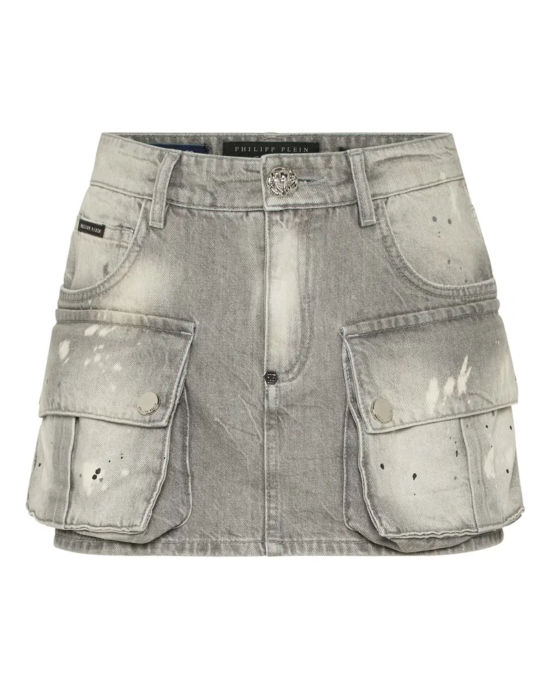 Philipp Plein Denim Cargo Mini Skirt Grau