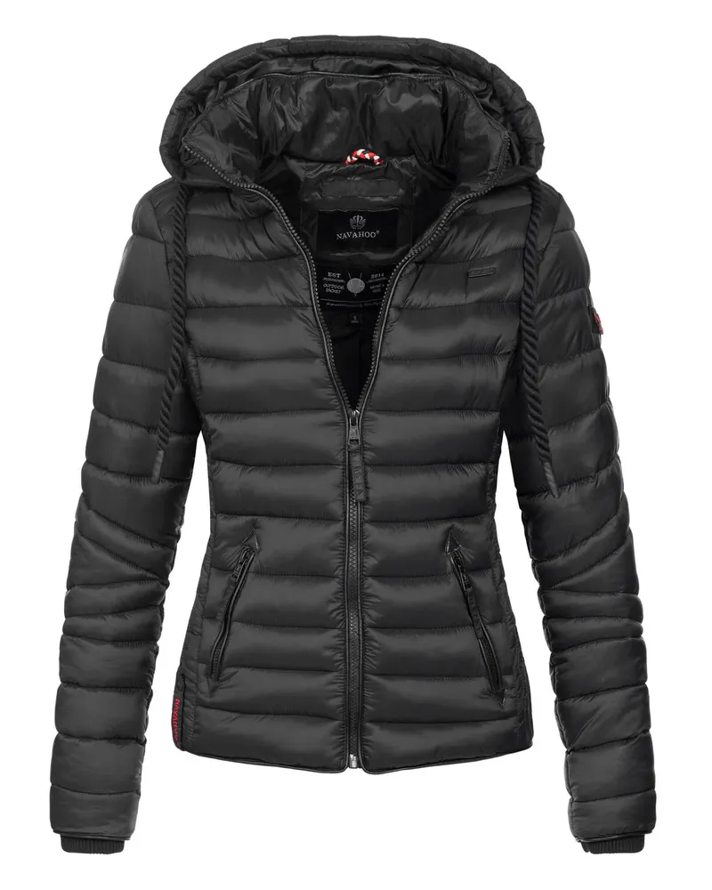 NAVAHOO Damen Steppjacke Lulana – Leicht, Stylisch & Abnehmbare Kapuze Schwarz