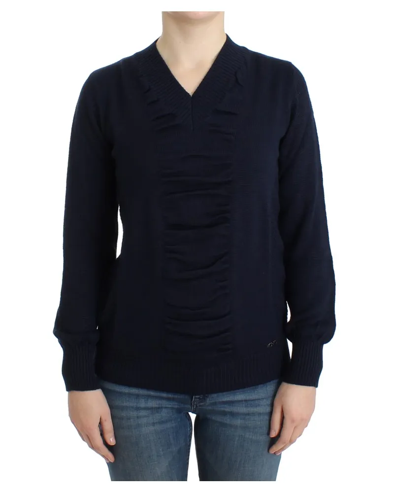 CoSTUME NATIONAL Pull en laine bleu foncé à col en V pour femme Schwarz