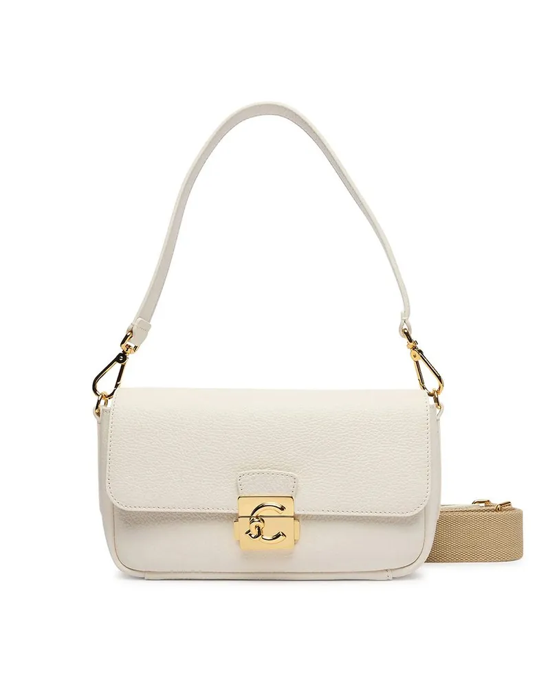 Coccinelle C-Me Lock Handtasche aus genarbtem Leder Elfenbein