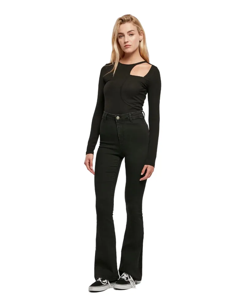 Urban Classics Bodysuit Ausschnitt für Damen Langärmlig (Schwarz Schwarz