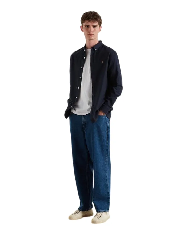 Farah 1920 Milners" Button-Down-Hemd für Herren, Oxford-Stil, Langärmlig (Marineblau Marl meliert Marineblau