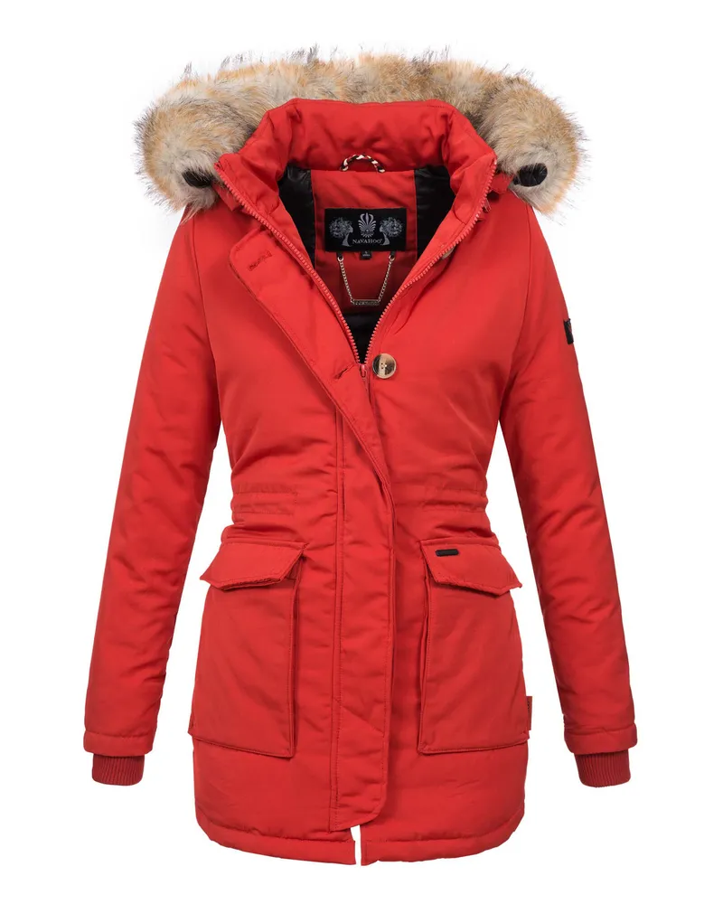 NAVAHOO Damen Winterjacke Schneeengel – Warm, Wasserabweisend & Mit Abnehmbarem Kunstfellkragen Rot