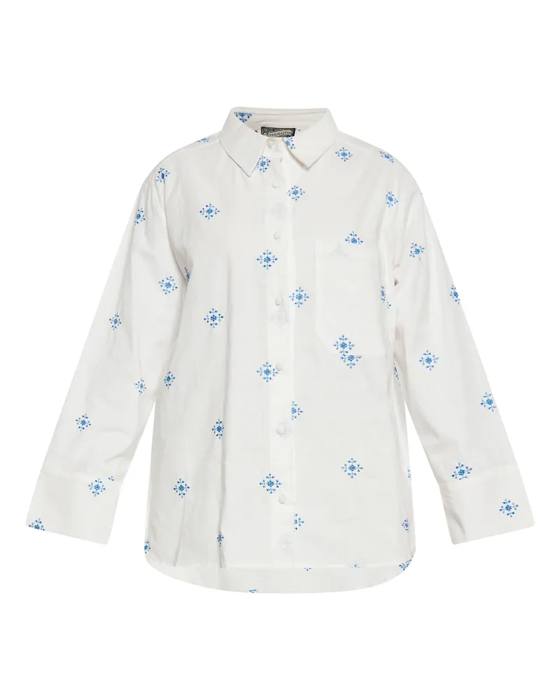 DreiMaster Bluse Damen Wollweiss Blau Wollweiß