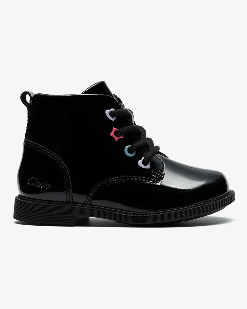 Clarks OaklynCharm T. Schwarze Lacklederstiefel Schwarz