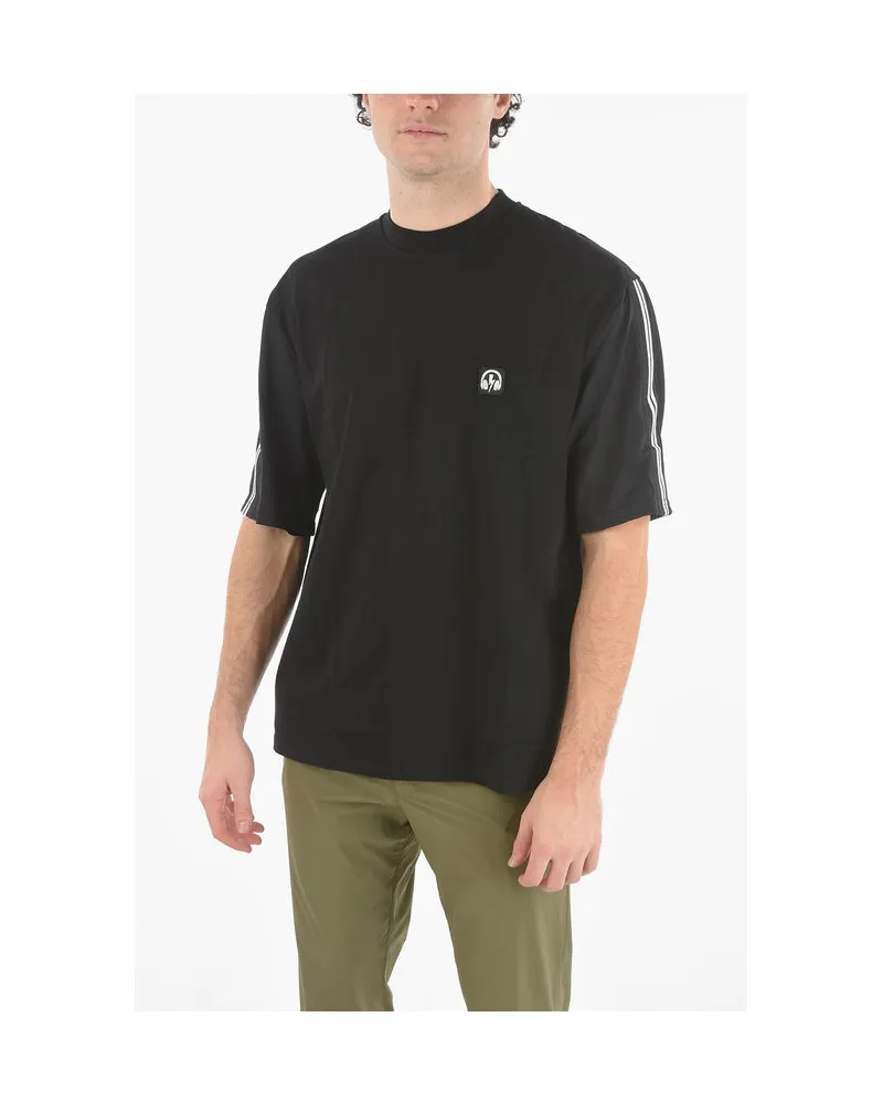Neil Barrett Kontrastierendes Band MUSIC BOLT VARSITY T-Shirt in Schwarz Schwarz
