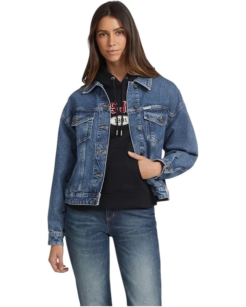 Guess Truckerjacke für Damen, Denim, Übergroß (gewaschenes Blau Blau