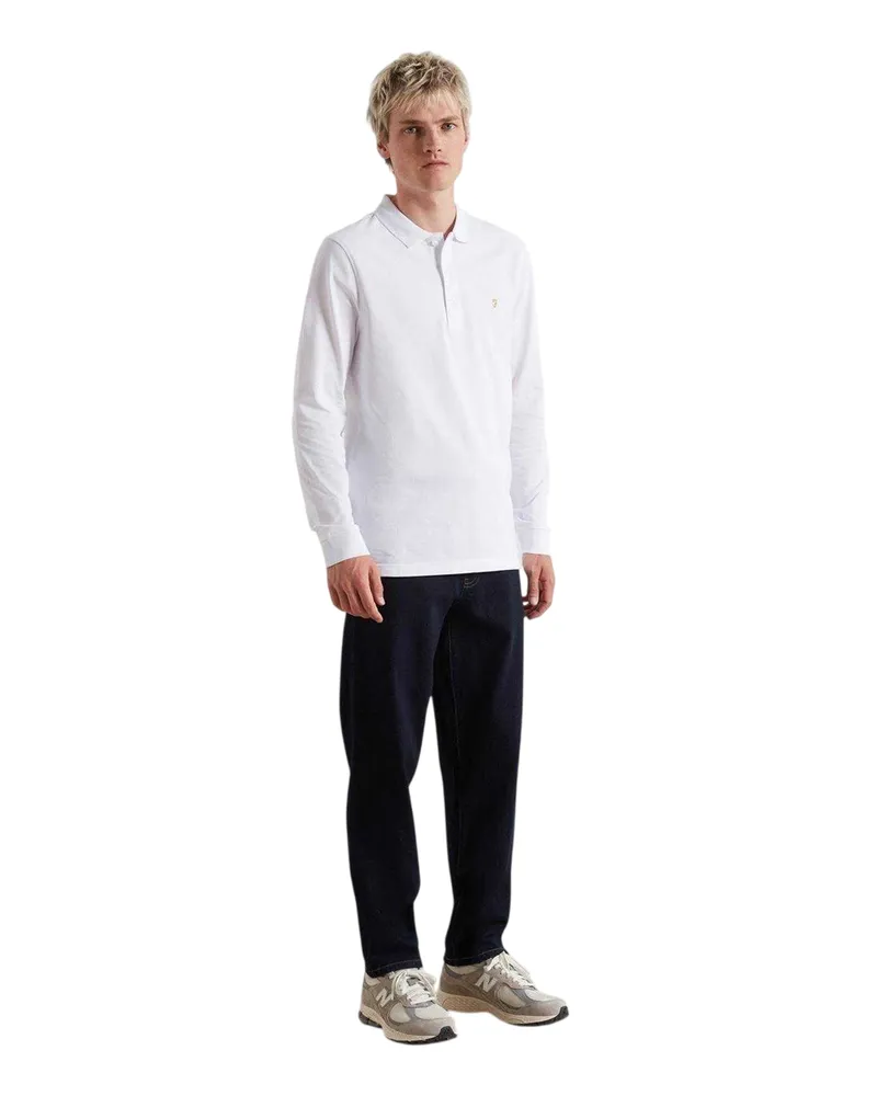 Farah 1920 Poloshirt für Herren, Baumwollmischung, Langärmlig (Weiß Weiß