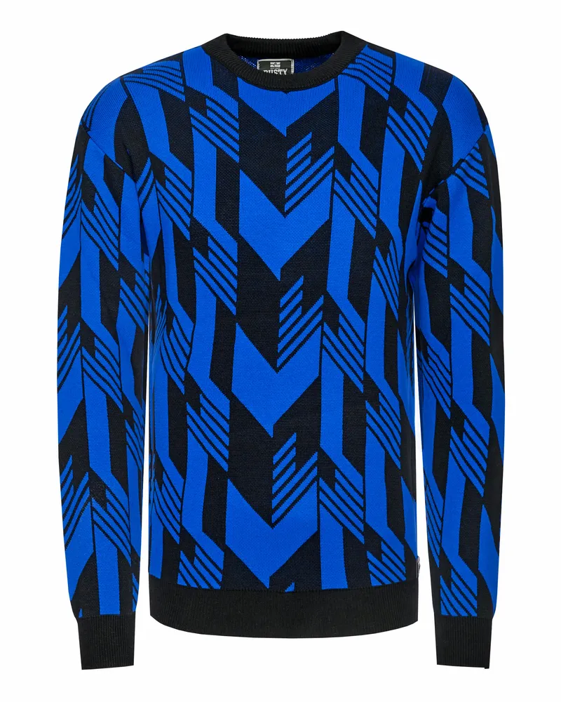 Rusty Neal Kontrast Feinstrick Rundhals-Pullover Blau