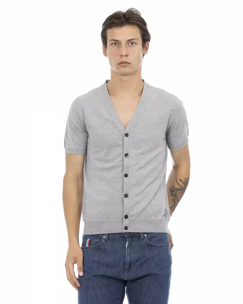 Baldinini Kurzarm V-Ausschnitt Strick-Cardigan Grau