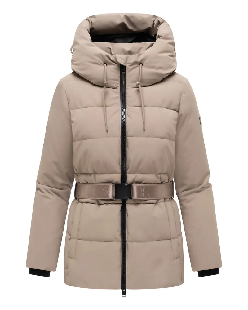 NAVAHOO Damen Steppjacke Wattewunder mit Gürtel Beige