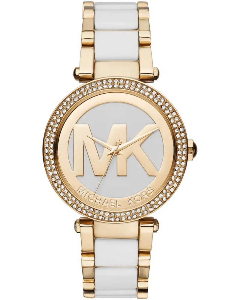 Michael Kors Parker MK6313 Weißes Zifferblatt 39 mm Damen Gold & Weiß Uhr Weiß