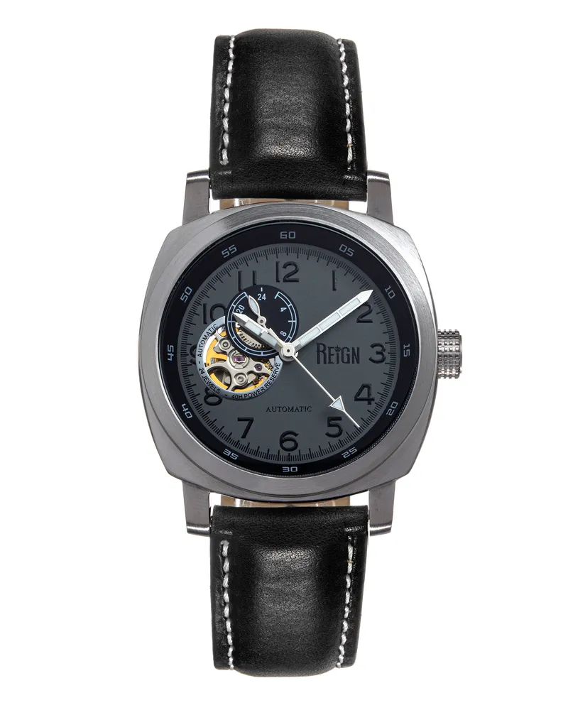 Reign Impaler Montre semi-squelette à bracelet en cuir - Gris/noir Schwarz