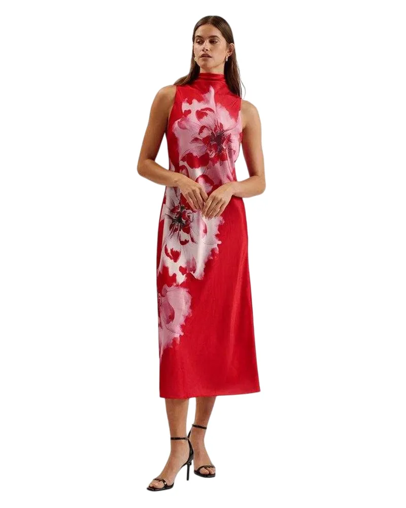 Ted Baker Aliara" Midikleid für Damen, Wasserfallausschnitt (Rot Rot