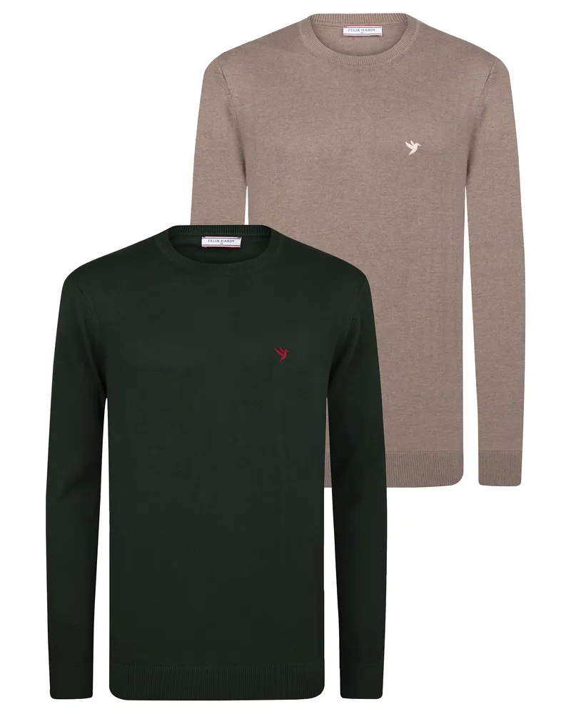 Felix Hardy Pullover Pullover Mit Rundhalsausschnitt 2Er-Pack Braun