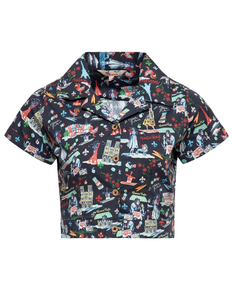 Queen Kerosin Damen Hawaiibluse Paris Schwarz