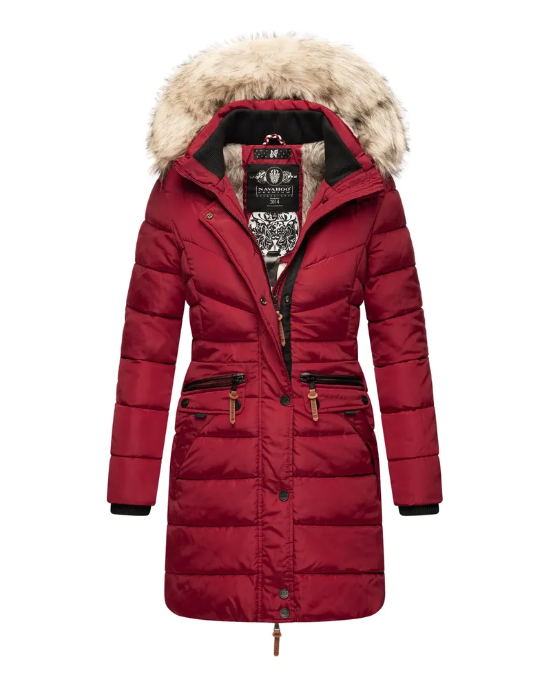 NAVAHOO Damen Winterjacke Paula – Extra Warm, Wasserabweisend & Mit Abnehmbarem Kunstfellkragen Rot