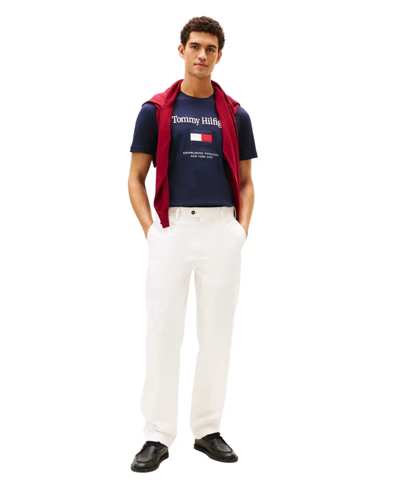 Tommy Hilfiger T-Shirt für Herren, bestickt (Himmelblau Marineblau