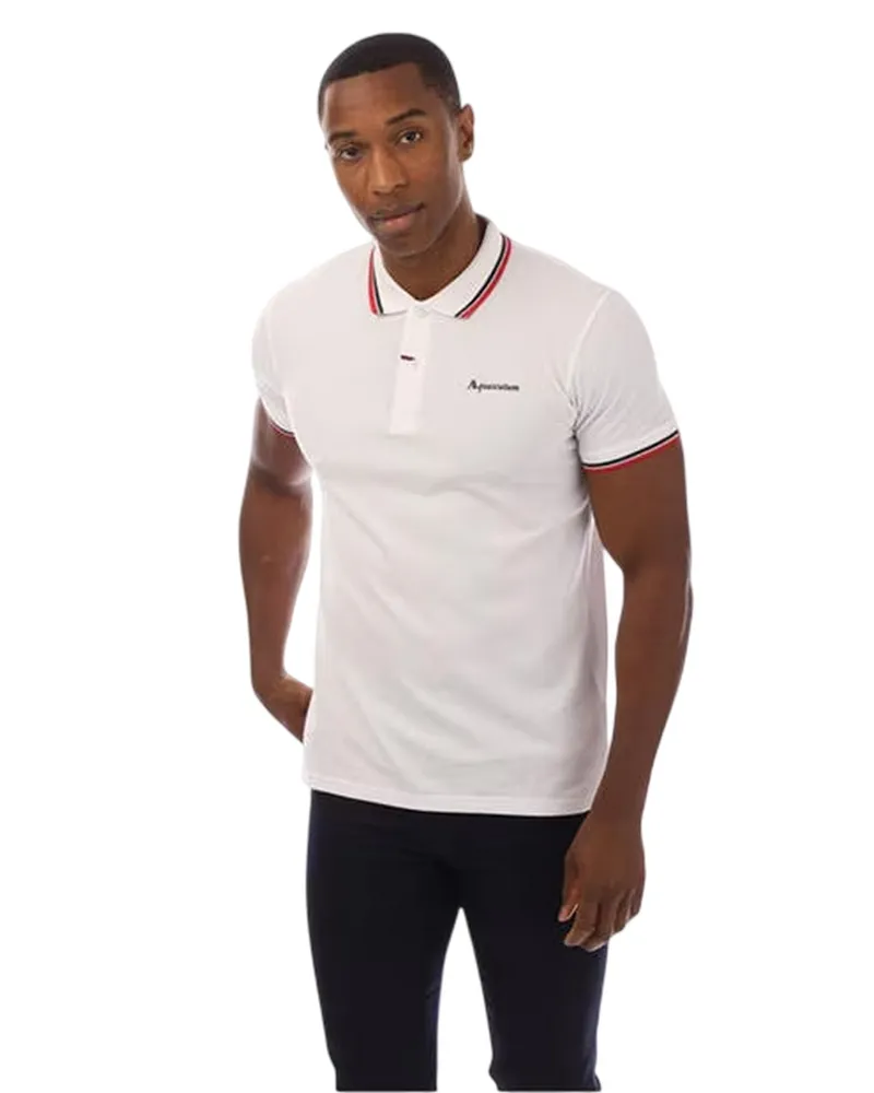 Aquascutum Poloshirt für Herren, Schmal, kurzärmlig (Weiß/Marine Weiß