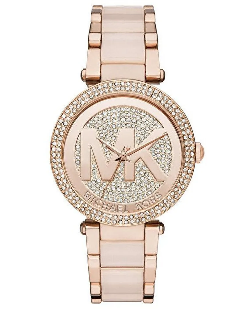 Michael Kors MK6176 Parker Crystal Pave Logo Zifferblatt Damen 39mm Uhr Roségold